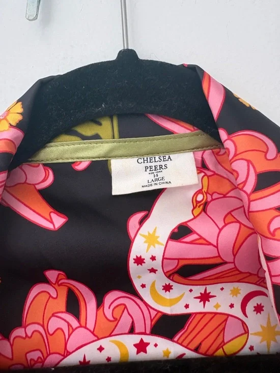 Chelsea Peers Silky Floral & Snake Print Kimono Robe - Black with Pink - Picture 3 of 3